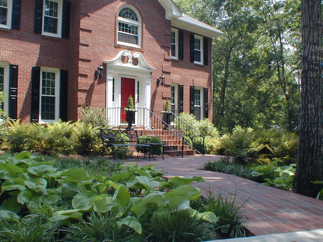 Brick paver courtyard entrance